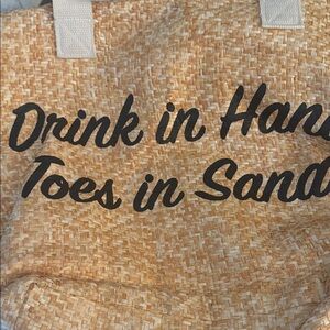 Woven Tote Bag with Black Text